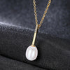 Natural Pearl Gold Color Long Thin Pendant Necklace With 925 Sterling Silver Chain Fine Jewelry for Girl Elegant party