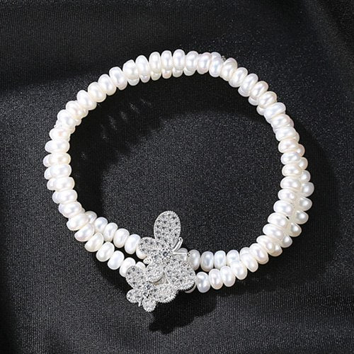 PAG MAG Natural Pearl Silver 925 Bracelet 5-5.5mm Bread Pearls Elegant and Romantic Style For Women Girls Birthd Party Gift
