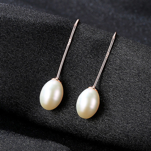 New Fashion Genuine 7-8mm Pearl Hook Earrings For Women 925 Sterling Silver Jewelry White/Pink/Purple Pearls