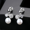 Popular Korean Style Natural Pearl Bling CZ Crystal Geometric Shape Sterling Silver Stud Earrings For Women Fine Jewelry