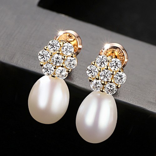 Romantic Exquisite Flowers Stud Earrings For Women Big Natural Pearl Party Jewelry Gift Factory Wholesale