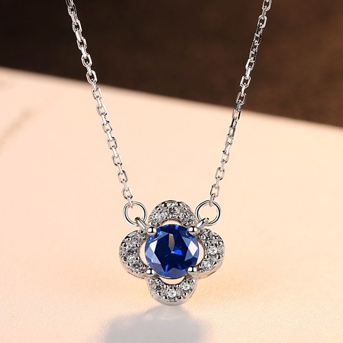 Topaz Pendant Necklace Plated Fine 925 Sterling Silver Flower Shape & Blue Geometirc Topaz Necklace For Women Party