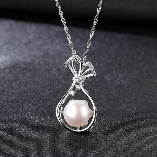 PAG&MAG18K gold-color 925Sterling Silver Water Bottle Necklace Inlaid CZ Natural Pearl Pendant For Women Jewelry Wedding Gift