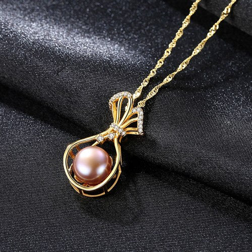 PAG&MAG18K gold-color 925Sterling Silver Water Bottle Necklace Inlaid CZ Natural Pearl Pendant For Women Jewelry Wedding Gift