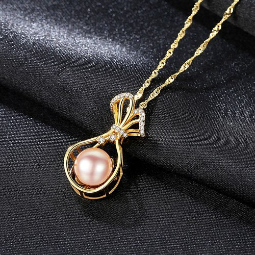 PAG&MAG18K gold-color 925Sterling Silver Water Bottle Necklace Inlaid CZ Natural Pearl Pendant For Women Jewelry Wedding Gift