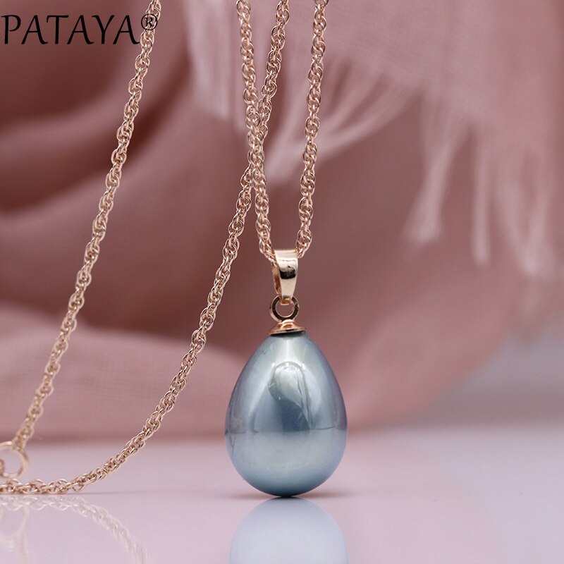 PATAYA 328 Anniversary Water Drop Long Necklace Women Jewelry 585 Rose Gold Wedding Fine Cute Shell Pearls Pendants