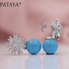 New 585 Rose Gold Two-color Metal Snowball Shell Pearl Stud Earrings Micro-wax Inl Natural Zircon Women Wedding Jewelry