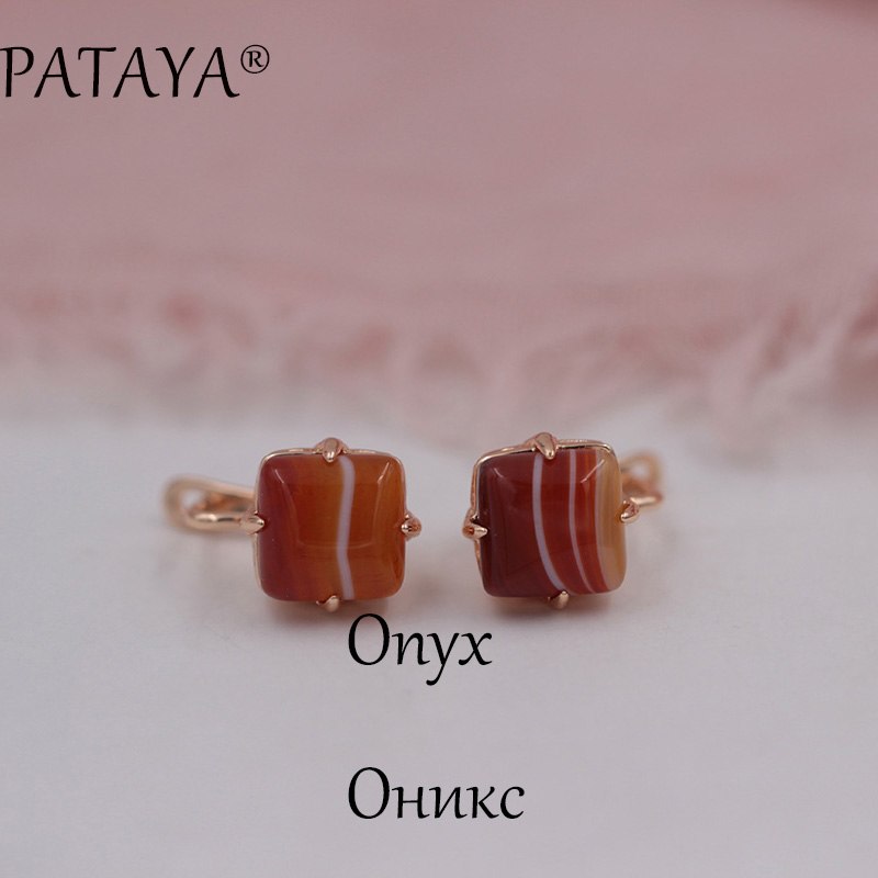 New Arrivals Square Stripe Onyx Natural Stone Earrings 585 Rose Gold Dangle Earring Women India Jewelry RU Hot Multicolor