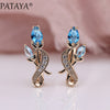 New Rose Flower Earring Women Fashion Original Noble Cute Jewelry 585 Rose Gold Water Drop Cubic Zircon Dangle Earrings