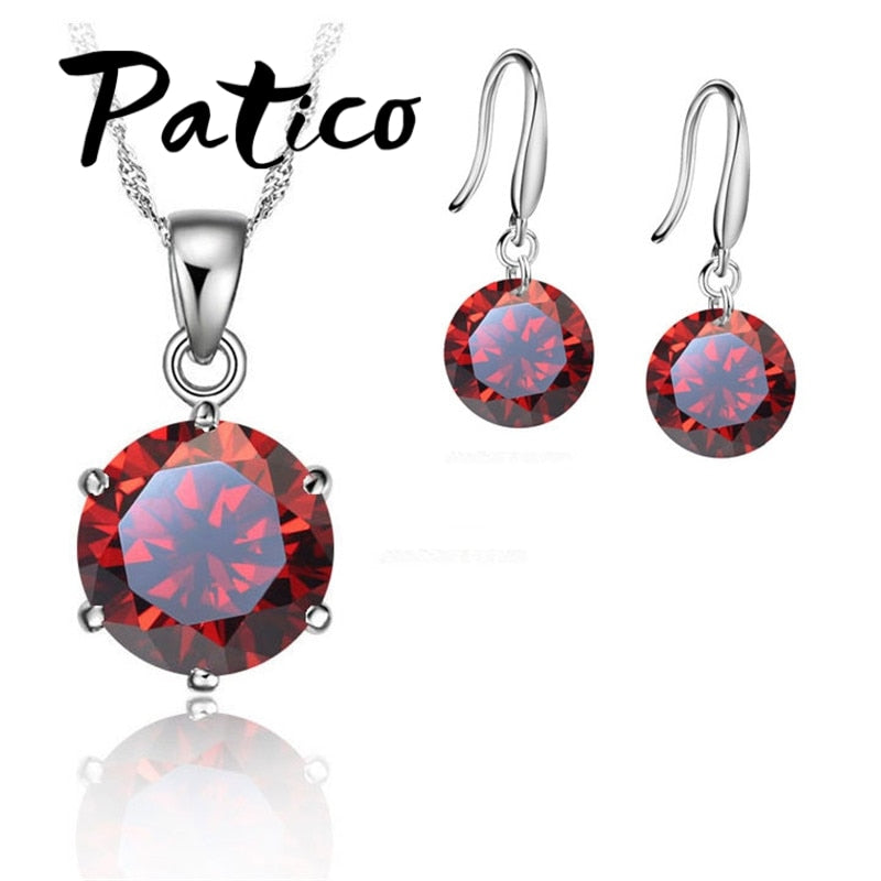 925 Sterling Silver Colorful Beautiful Sweet And Lovely Style Necklace Earrings Set Surprise Gift For Women Lady