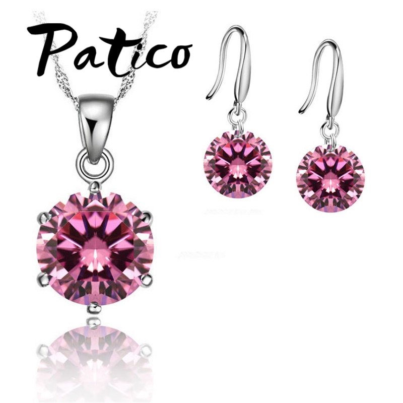 925 Sterling Silver Colorful Beautiful Sweet And Lovely Style Necklace Earrings Set Surprise Gift For Women Lady