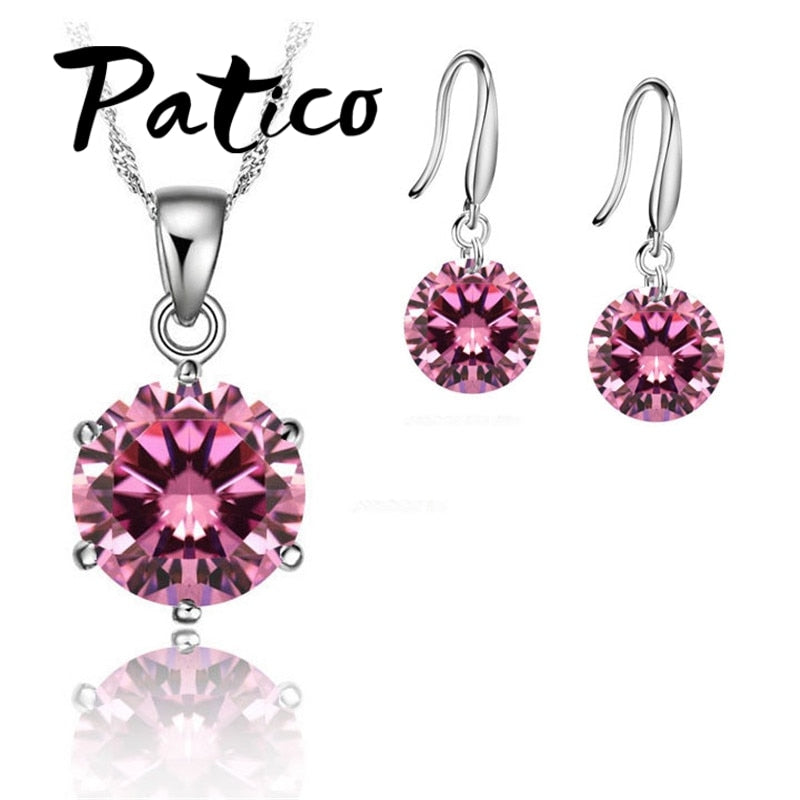 925 Sterling Silver Colorful Beautiful Sweet And Lovely Style Necklace Earrings Set Surprise Gift For Women Lady