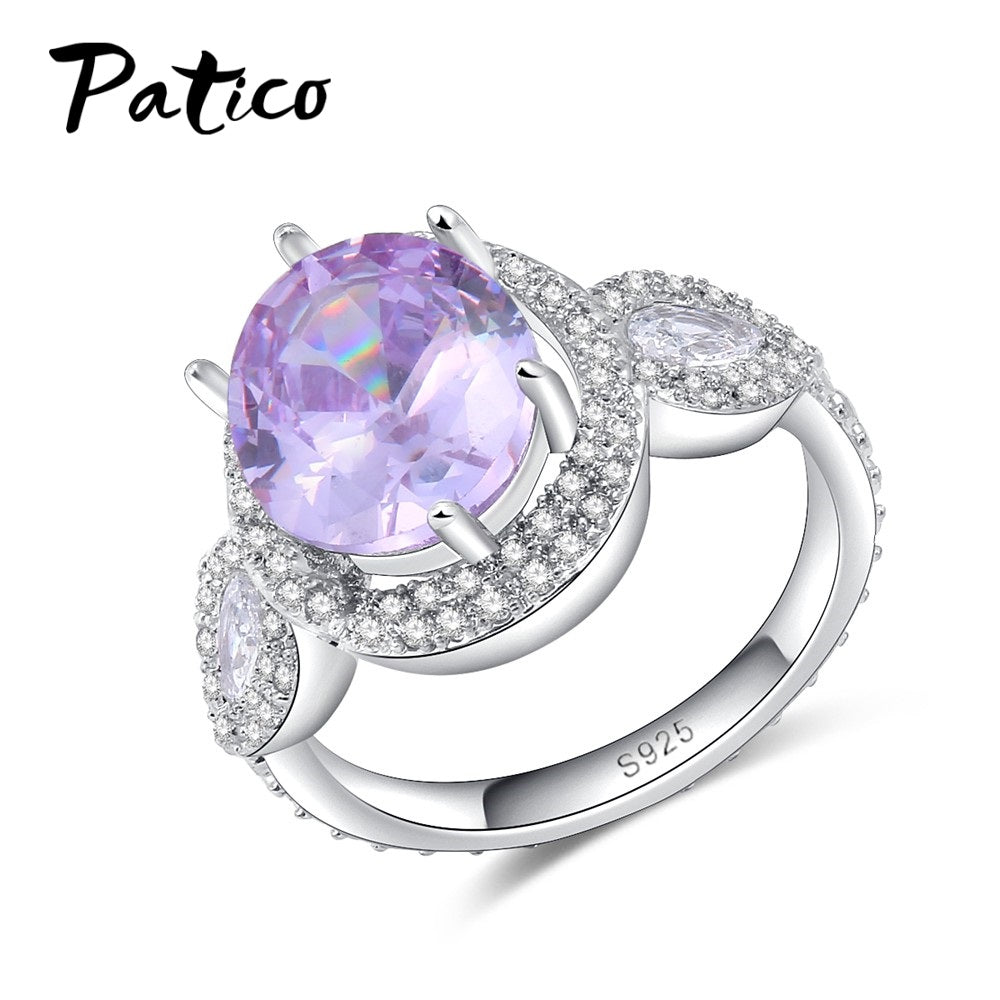 925 Sterling Silver Wedding Engagement Rings For Women Purple Zirconia Anel Jewelry Women Love Bague Anillos Mujer Gift