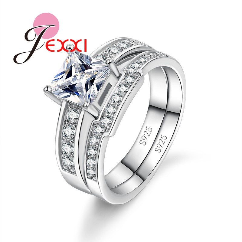 Elegant Love Gift AAA+ White Cubic Zirconia Crystal Design 925 Sterling Silver Rings Set For Women Jewelry Wholesale