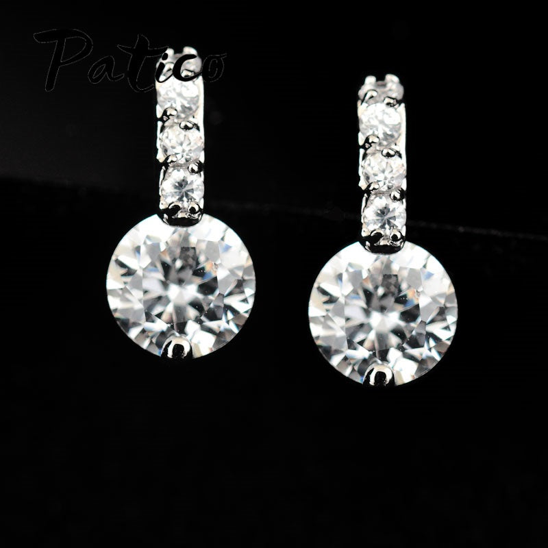 Elegant Wedding Engagment Woman Lady Stud Earring,Pure 925 Sterling Silver AAA CZ Zircon Crystal Jewelry For Bridal