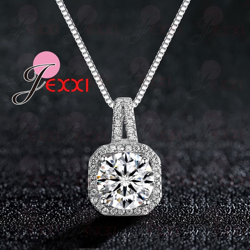Hot 925 Sterling Silver Necklace And Pendants Jewelry For Women With Box Chain Luxurious Big C Crystal Stone Accessories