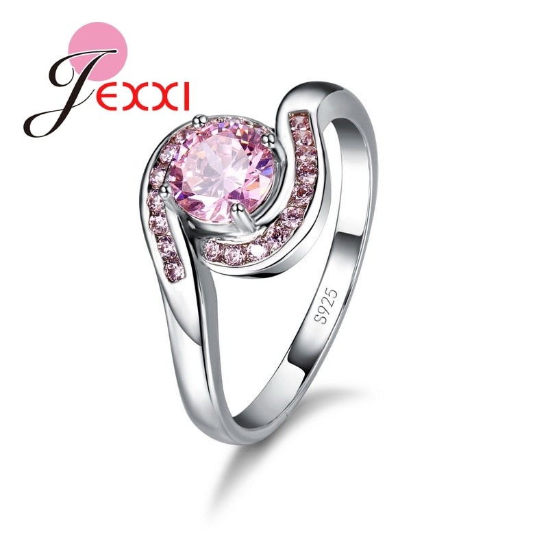 Pretty Wedding Rings With Full Cute Pink Rhinestone 925 Sterling Silver Engagement Ring For Women Beautifull For Girls