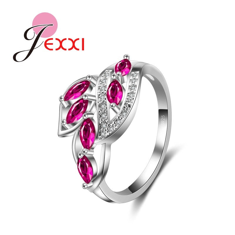 Vintage Party Jewelry 925 Silver Rings For Women Natural Stone Red Created Garnet Crystal Finger Ring Leaves Design New