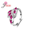 Vintage Party Jewelry 925 Silver Rings For Women Natural Stone Red Created Garnet Crystal Finger Ring Leaves Design New