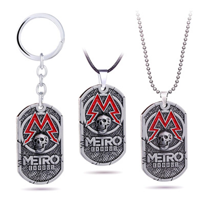 PC Game Metro Exodus 2033 Necklace Dog Tag Pendant Leather Metal Chain Men Necklaces Charm Gifts for Kids Games Jewelry