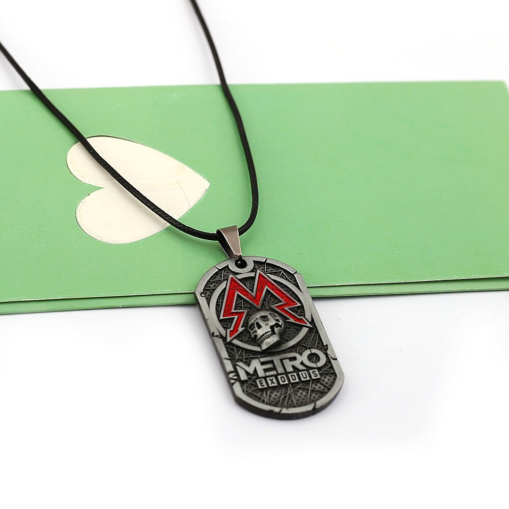 PC Game Metro Exodus 2033 Necklace Dog Tag Pendant Leather Metal Chain Men Necklaces Charm Gifts for Kids Games Jewelry
