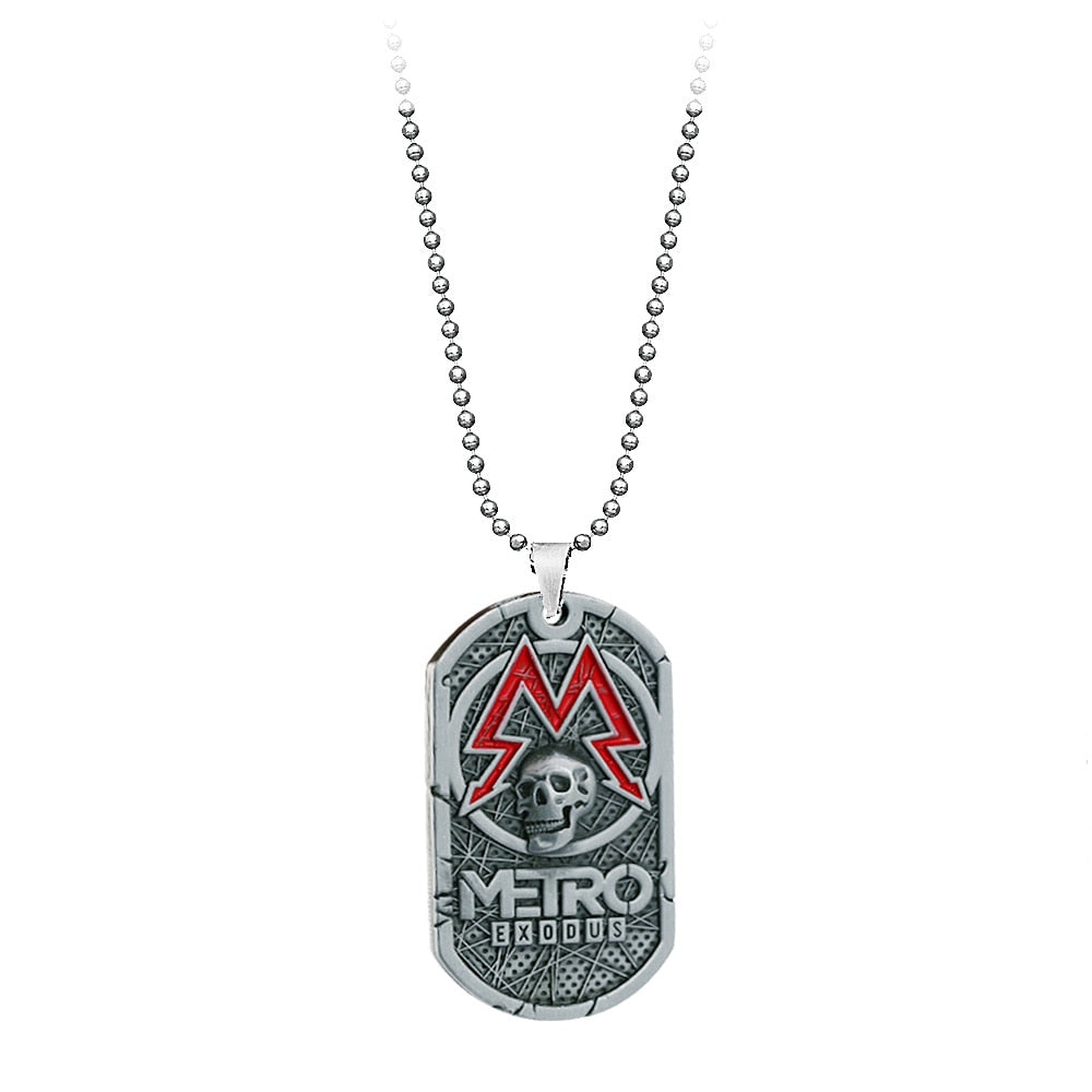 PC Game Metro Exodus 2033 Necklace Dog Tag Pendant Leather Metal Chain Men Necklaces Charm Gifts for Kids Games Jewelry