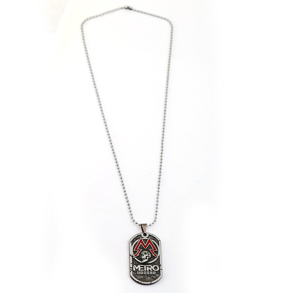 PC Game Metro Exodus 2033 Necklace Dog Tag Pendant Leather Metal Chain Men Necklaces Charm Gifts for Kids Games Jewelry