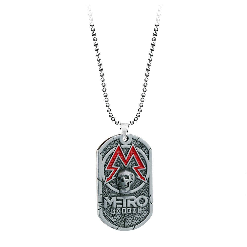 PC Game Metro Exodus 2033 Necklace Dog Tag Pendant Leather Metal Chain Men Necklaces Charm Gifts for Kids Games Jewelry