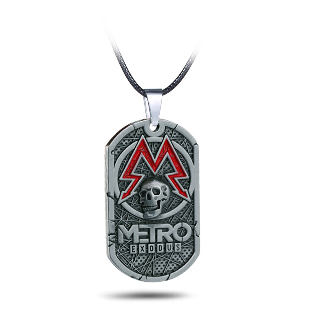 PC Game Metro Exodus 2033 Necklace Dog Tag Pendant Leather Metal Chain Men Necklaces Charm Gifts for Kids Games Jewelry