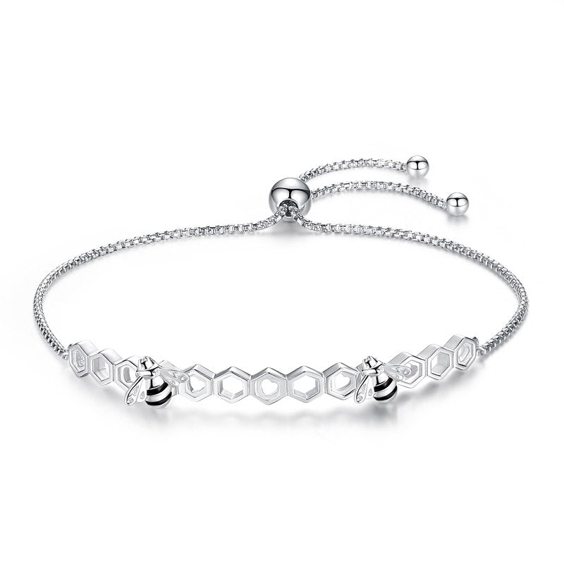 PDB2 Honey Bee 925 Sterling Silver Bracelets Colorful Heart Luxury Love Honey Comb Golden Bee Jewelry For Men Women Bracelet