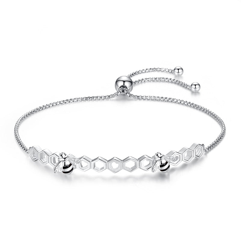 PDB2 for NLNL Honey Bee 925 Sterling Silver Bracelets Colorful Heart Luxury Love Honey Comb Golden Bee For Men Women Bracelet