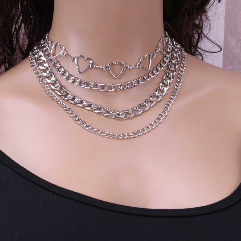 PHYANIC Layered Punk Chain Necklace Pendant Necklace Women Choker Metal Chains Goth Jewelry Grunge Aesthetic Accessories
