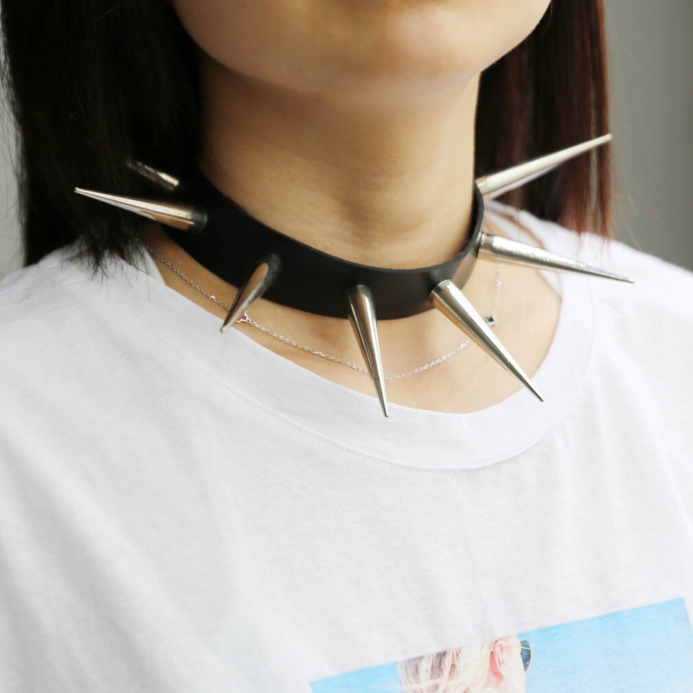 PHYANIC Long Spiked Choker Punk Collar With Spikes Rivets  Women Men Emo Studded Chocker Necklace Goth Jewelry Accessories