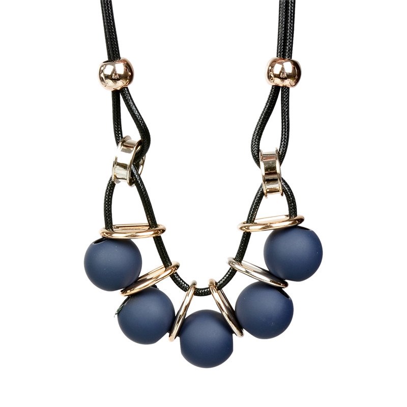 Bohemian Maxi Beads Strand Pendant Bib Necklace for Women Black Leather Cord Statement Jewelry