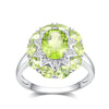 Natural Gemstone 3.25cts Oval Manchurian Peridot With 0.17cts Round White Topaz 925 Sterling Silver Ring