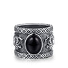 Natural Gemstone 7.6*9.6mm 2.6cts Oval Black Agate 925 Sterling Silver Dragon Totem Men's Ring