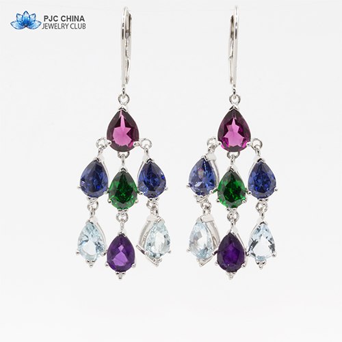 Natural Gemstone A Variety Of Pear Shaped Crystal 925 Sterling Silver Earring