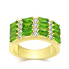 Natural Gemstone Baguette Shape Chrome Diopside With White Zircon 925 Sterling Silver Rings For Woman