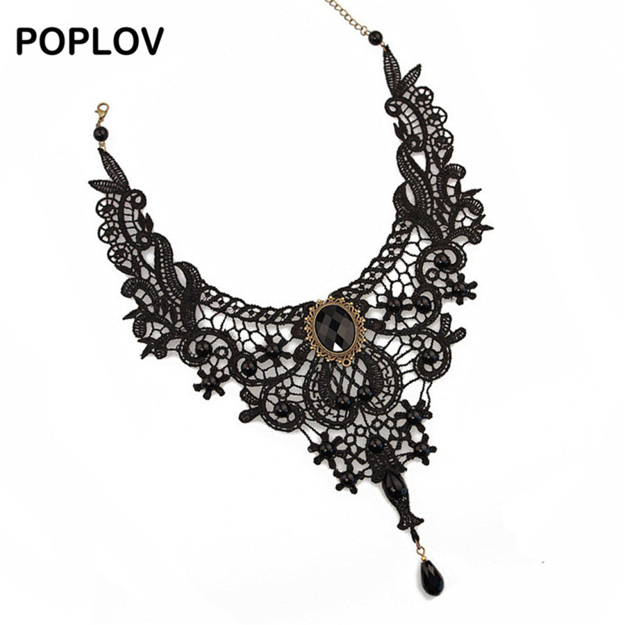Vintage Black&White Lace Choker Necklace Charm Ribbon Wedding Bijou Collar Jewelry Hollow Velvet Short Chain Jewellery