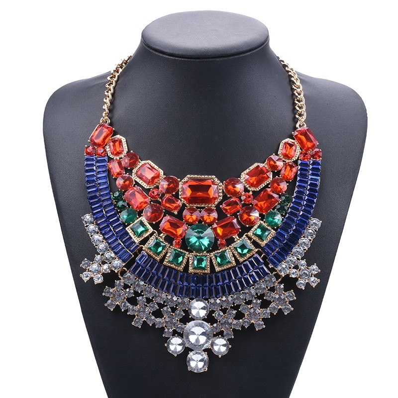 PPG&PGG New Women Fashion AB Shine Rhinestone Collar Colorful Crystal Chunky Statement Bib Necklaces Wholesale