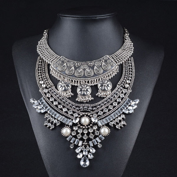 PPG&PGG Vintage Chunky Statement Women Maxi Style Crystal Choker Bib Collar Necklaces Pendants