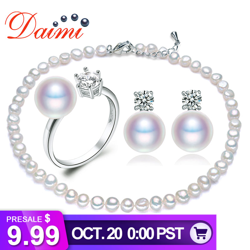 PRESALE Trendy Pearl Jewelry Sets Cultured Pearl Necklace Ring and Earrings Sets Pearl Jewelry for Woman