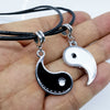 Paired Pendants Necklace For Couples BFF Tai Chi Yin Yang  Leather Chain White Black Friendship Couples Necklaces Jewelry