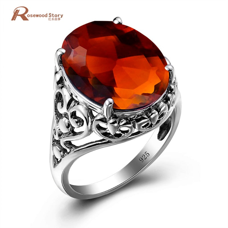 Palace Fashion Jewelry Big Rings Oval Vintage 12.6ct Brown Amber Stone Genuine 925 Silver Ring for Women Tibetan Silver Rings