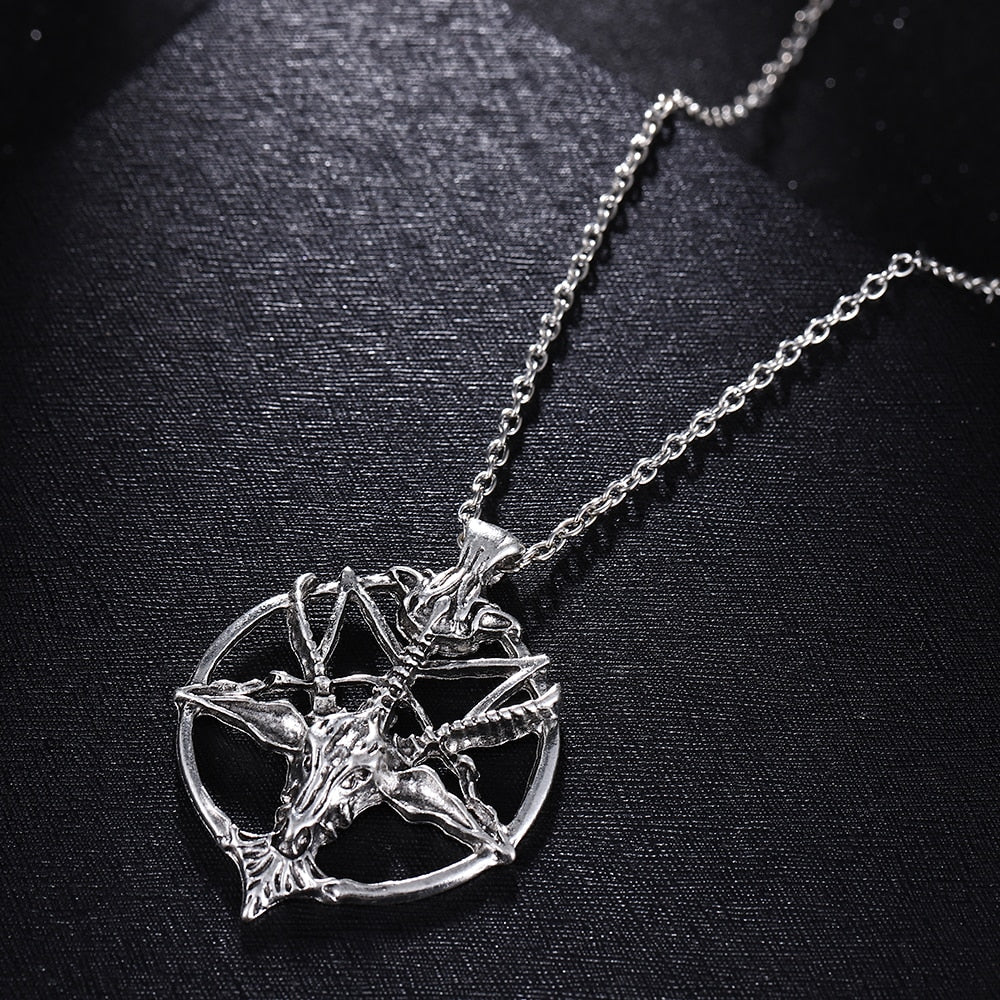 Pan God Skull Necklace  Vintage Women Men Pentagram Goat Head Pendant Chain Unisex Luck Alloy Retro Necklace Jewelry