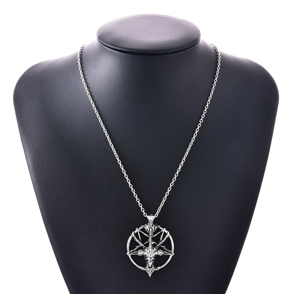 Pan God Skull Necklace  Vintage Women Men Pentagram Goat Head Pendant Chain Unisex Luck Alloy Retro Necklace Jewelry