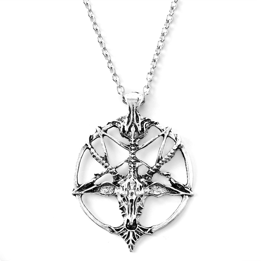 Pan God Skull Necklace  Vintage Women Men Pentagram Goat Head Pendant Chain Unisex Luck Alloy Retro Necklace Jewelry