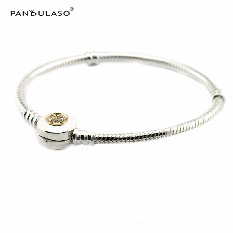 925 Sterling-Silver Charm Bracelet Signature Bracelet with Gold Color For Women DIY jewelry making Fit European Beads