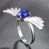 Angel Wings Crystal Rings for Women Fashion Blue Color Natural Agate Silver Rings Female Fashion Silver 925 Jewelry