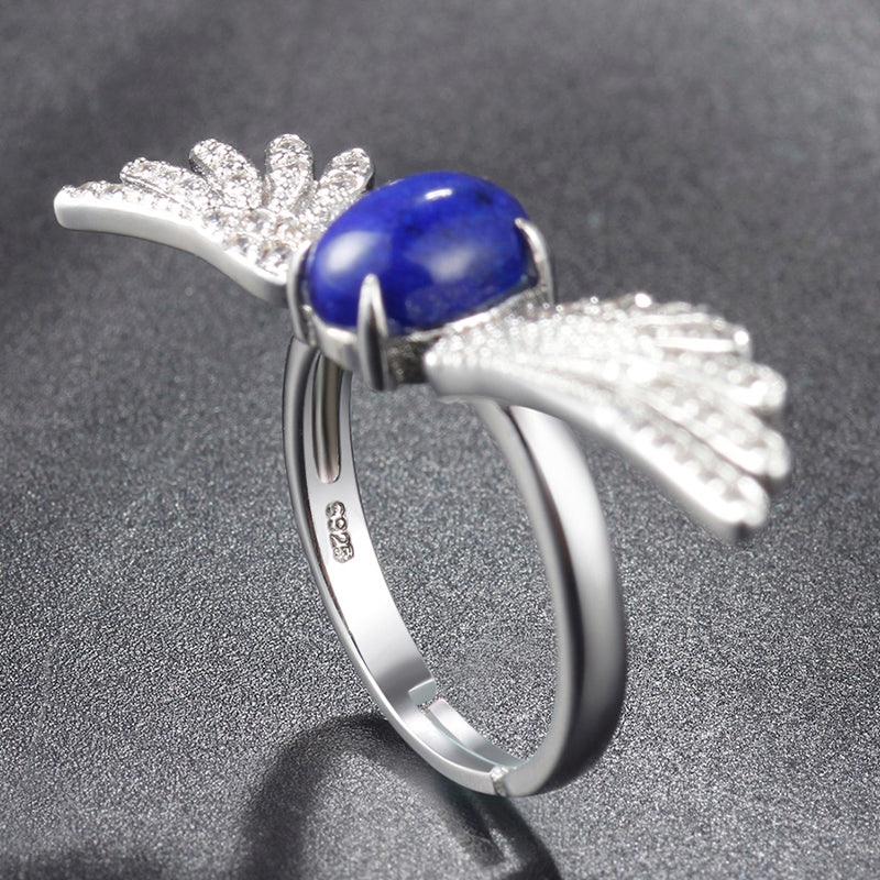 Angel Wings Crystal Rings for Women Fashion Blue Color Natural Agate Silver Rings Female Fashion Silver 925 Jewelry
